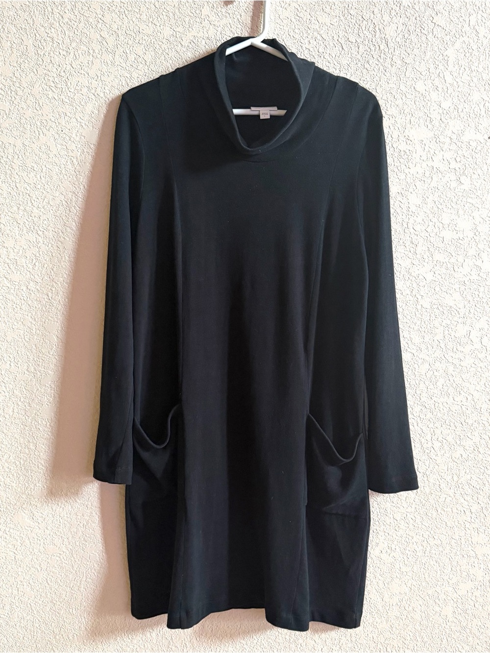 Pure Jill Size Large Soft Touch Cotton Cowl Neck Tunic Dress Black Pockets Cozy